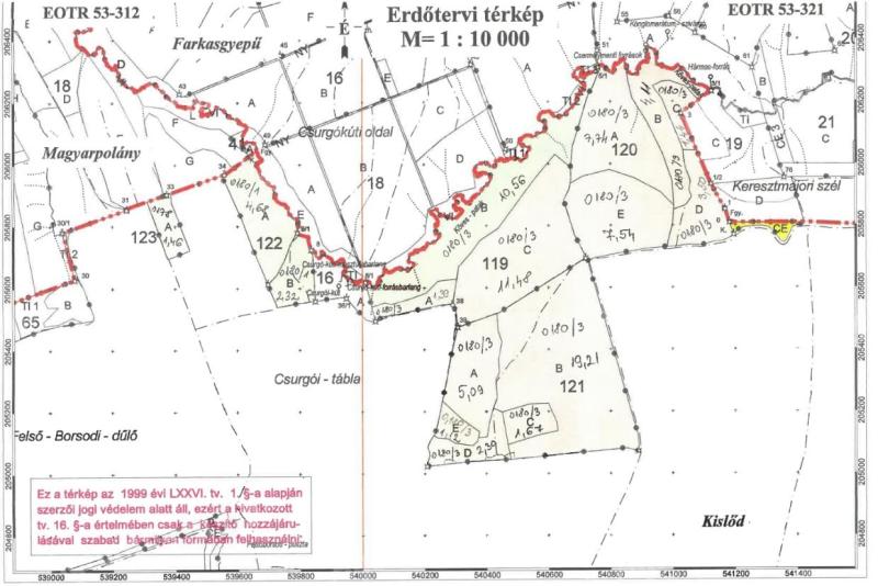 Kislőd külterületén összevontan az alábbi erdőterületek eladók