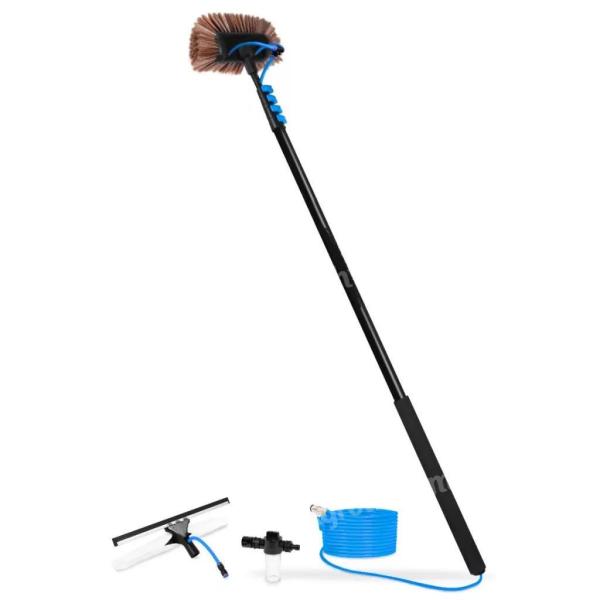 Teleszkópos napelem tisztító alumínium mosókefe vegyszeradagolóval, üveglehúzóval, 6,5 m