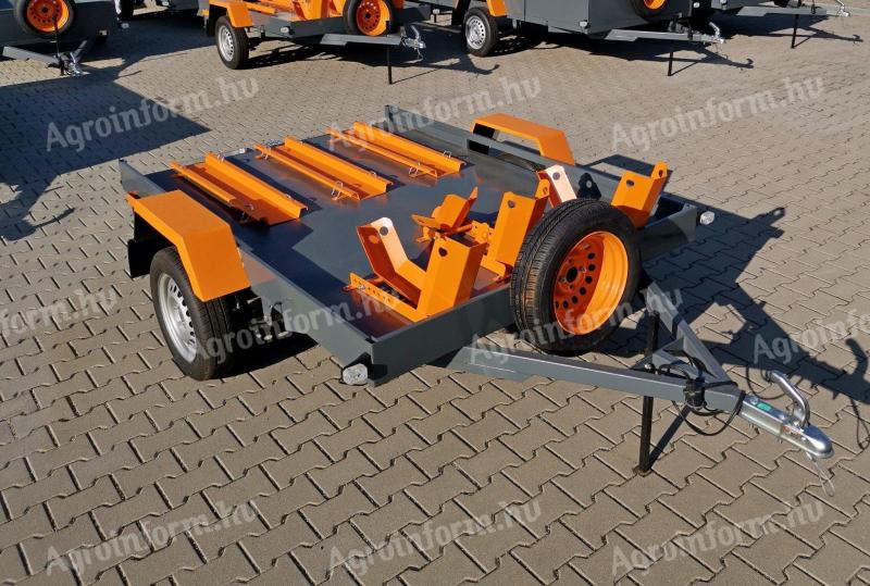 Új motorszállító utánfutó készletről eladó! 150x220 cm,  3 állásos