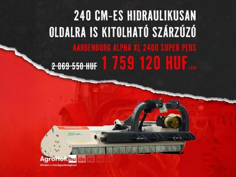 AGROHOF BLACK FRIDAY AKCIÓ! Szárzúzó, mulcsozó, kalapácsos zúzó (vízszintes tengelyű, hidraulikus oldalkitolás) 240 cm / Alpha XL Super Plus AGROHOF BLACK FRIDAY AKCIÓ! Szárzúzó, mulcsozó, kalapácsos zúzó (vízszintes tengelyű, hidraulikus oldalkitolás) 240 cm / Alpha XL Super Plus