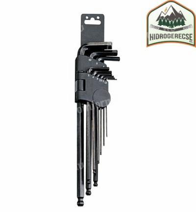 Genius imbuszkulcs készlet, L-alakú, gömbvégű, metrikus, hosszú, 9 darabos