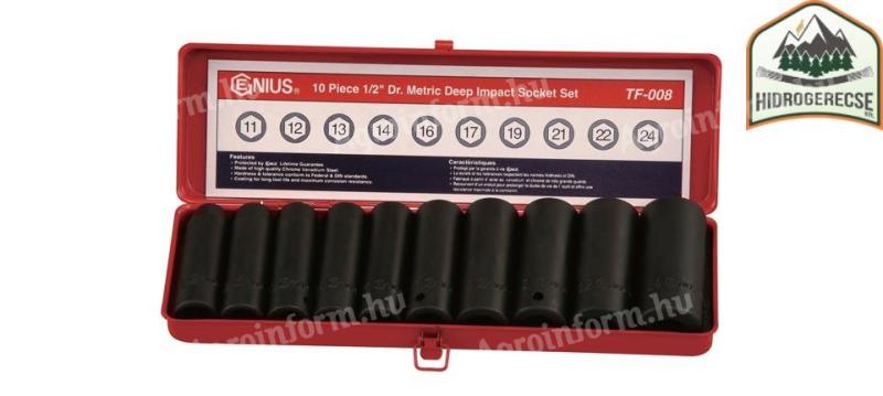 Genius légkulcsfej készlet, metrikus, hosszú, 1/2”, 10 darabos