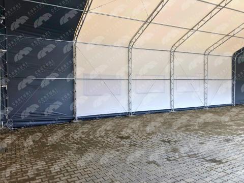 10 x 18,3 x 3,5 (6,1) m ipari raktársátor – 183 m², horganyzott acélvázas kivitel, tűzálló, vízálló PVC ponyva