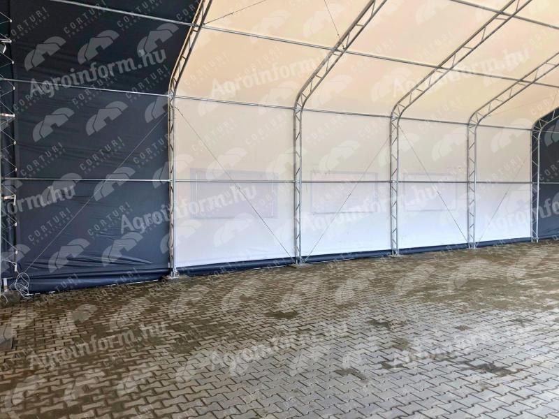 10 x 18,3 x 3,5 (6,1) m ipari raktársátor – 183 m², horganyzott acélvázas kivitel, tűzálló, vízálló PVC ponyva