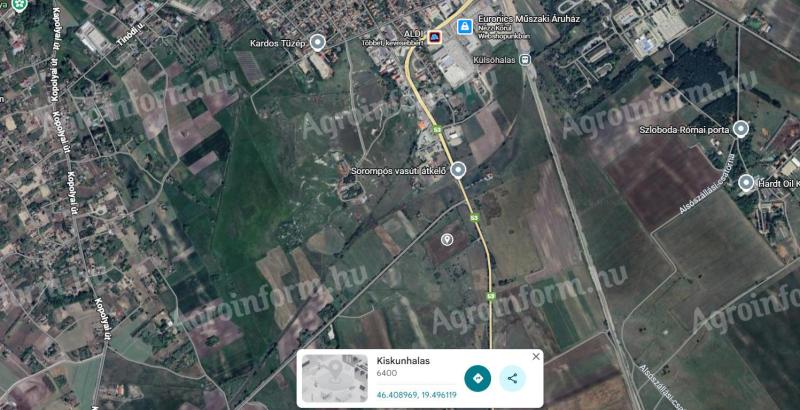 Kiskunhalason 3, 98ha szántó,  legelő,  aszfalt út mellett