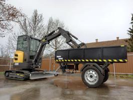 ÁROKÁSÓ FORGÓKOTRÓ MINI KOTRÓ PÓTKOCSI RAKODÓKOCSI UTÁNFUTÓ KÖZELÍTŐKOCSI GUMIHEVEDERES GUMIKEREKES