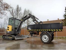 ÁROKÁSÓ FORGÓKOTRÓ MINI KOTRÓ PÓTKOCSI RAKODÓKOCSI UTÁNFUTÓ KÖZELÍTŐKOCSI GUMIHEVEDERES GUMIKEREKES