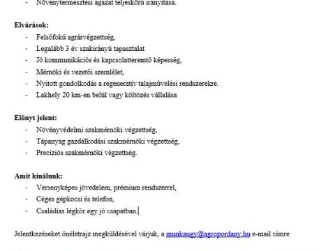 Növénytermesztési ágazatvezető