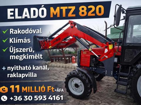 Eladó MTZ 820 traktor Black Blue JX 80 rakodóval – újszerű állapotban Eladó MTZ 820 traktor Black Blue JX 80 rakodóval – újszerű állapotban