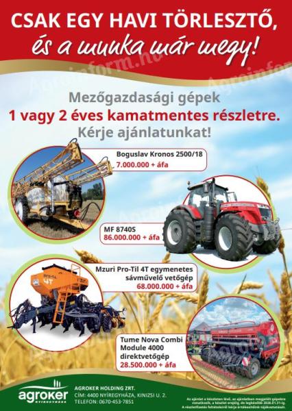 Mezőgazdasági gépek kamatmentes részletre