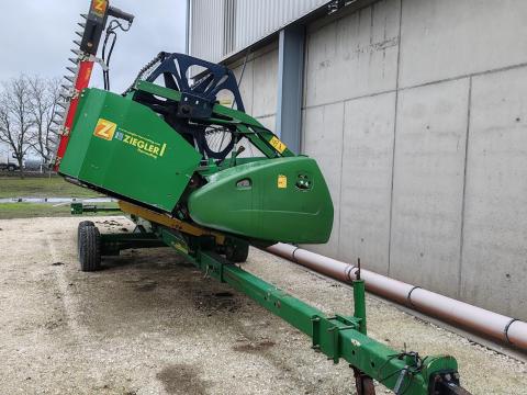 John Deere 625R vágóasztal repce toldattal és szállítókocsival felújított kasza, tandem szállítókocsi