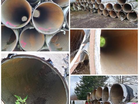 711 x 8 mm falvastagságú bontott acélcső (cementpermet a belső felén) 711 x 8 mm falvastagságú bontott acélcső (cementpermet a belső felén)