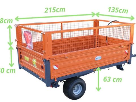 Pótkocsi 1,5 tonnás, 3 irányban billenthető, magasítós 135x215x40 Geograss