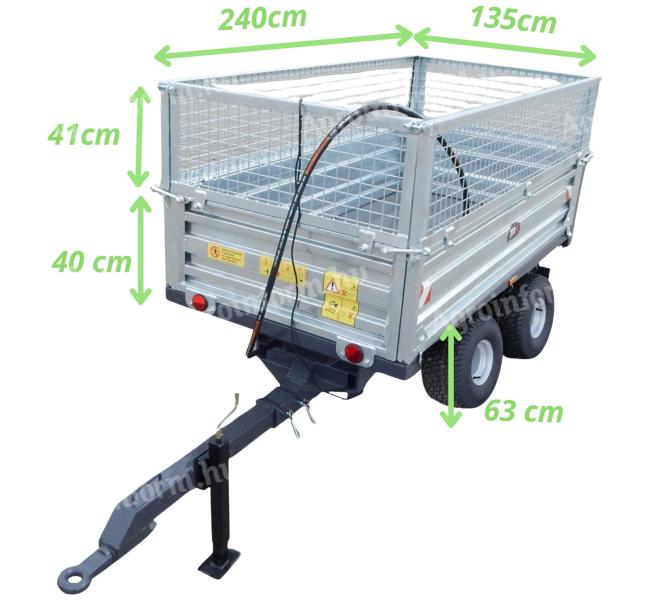 Pótkocsi 2,5 tonnás, 3 irányban billenthető, magasítóval TRX