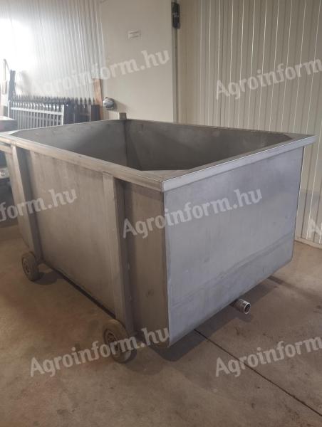 Rozsdamentes (inox) lékinyerő kád 1200 literes, kifolyóval eladó
