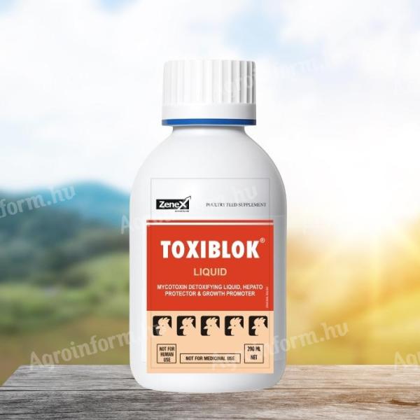 TOXIBLOK mikotoxin-semlegesítő itatófolyadék gyógynövényekkel és szerves savakkal (haszonállatok részére,  ökogazdálkodáshoz is) 200 ml