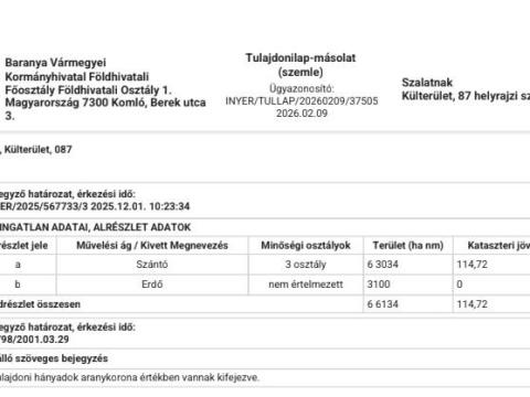 Szalatnak külterületén 6.3 hektár szántó eladó Szalatnak külterületén 6.3 hektár szántó eladó
