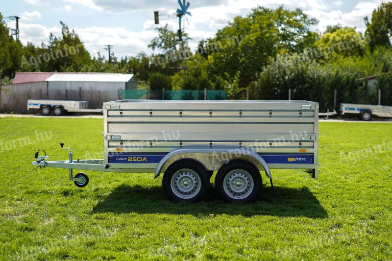 Új 2 tengelyes utánfutó (250x135cm) - dupla oldalfal magastóval - akciósan bruttó 718.000 Ft