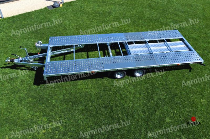 Új autószállító utánfutó (550x210cm - 2700kg) - alu rámpával - akciósan bruttó 1.990.000 Ft
