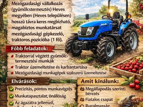 Mezőgazdasági gépkezelő, traktoros állás