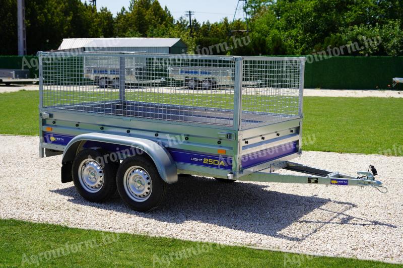 Új 2 tengelyes utánfutó (250x135cm) rácsos magasítóval 788.000 Ft helyett 758.000 Ft
