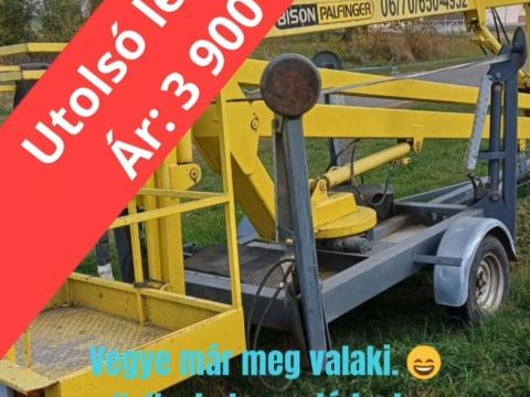 Egyszeri ajánlat: Bison Palfinger K12 utánfutóra szerelt kosaras emelőgép felújított állapotban
