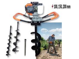 Földfúró, talajfúró 52 cm³ / 5.2 Le gödörfúró, 1 vagy 2 felhasználós + 100, 150, 200 mm-es fúró " Boxer BX-121 "