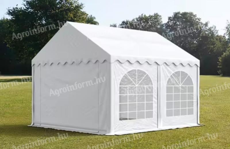 Parti sátor,  4x4m,  PVC ponyva,  fehér,  padlókerettel