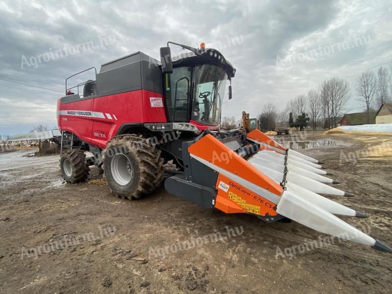 Massey Ferguson 7370 kombájn hevederes gabonaasztallal,  szállító kocsival