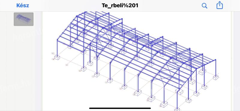 Eladó 1150 nm acélszerkezet komplett tervdokumentációval és vasalattal