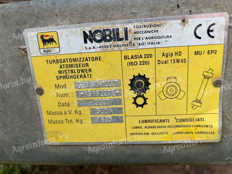 Nobili Geo 90/1000 axiál ventillátoros permetező vizsgával