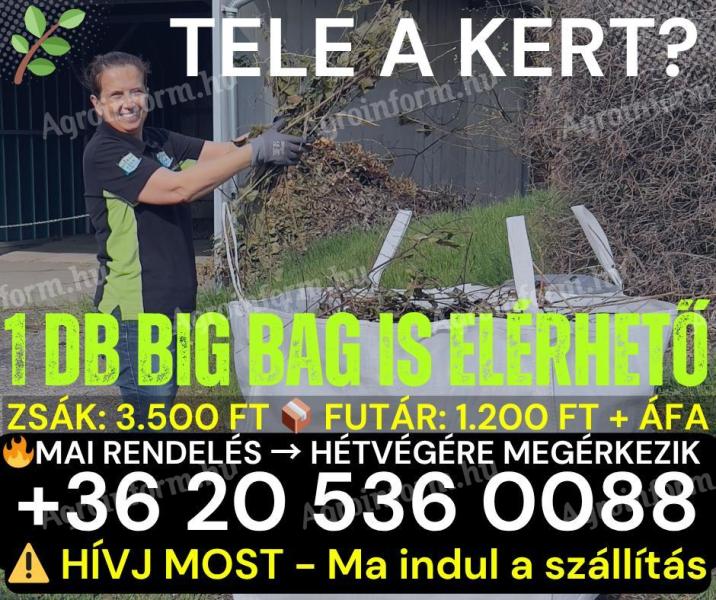 Big Bag / FIBC zsák kerti hulladékra, fűgyűjtéshez, építkezéshez – azonnal elérhető, házhoz szállítással