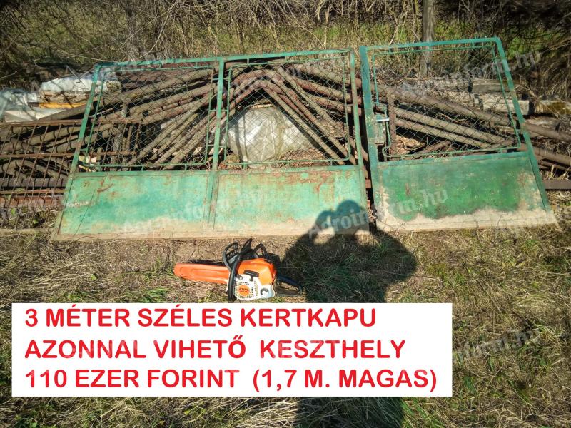 3 MÉTER SZÉLES KERTI KAPU MASSZÍV VAS AZONNAL VIHETŐ KESZTHELY ZALA