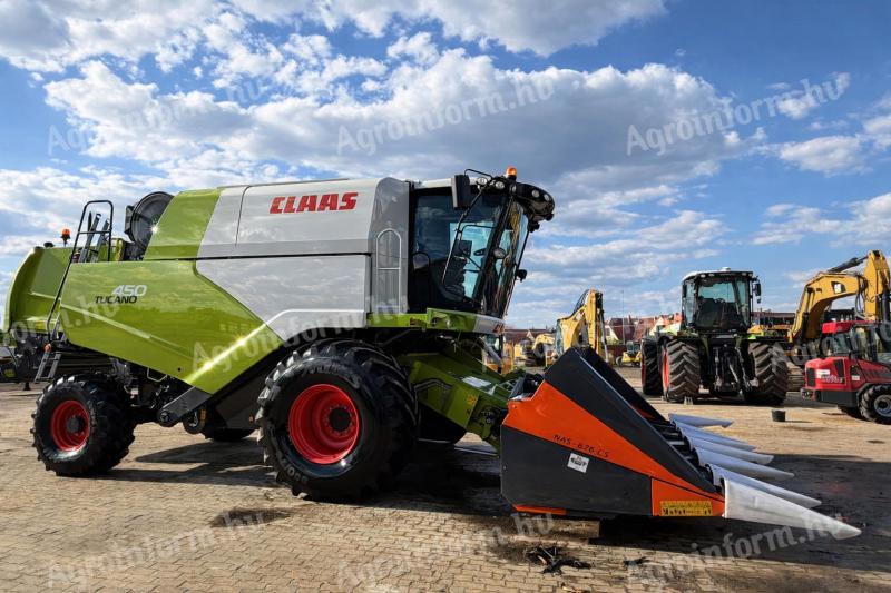 Claas Tucano 450, 1375 h, gabona- és kukoricaasztallal, 4WD