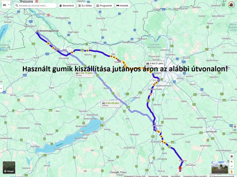 Használt és új gumi kiszállítás Kecel–Mosonmagyaróvár között Használt és új gumi kiszállítás Kecel–Mosonmagyaróvár között