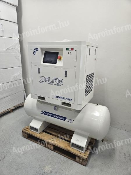 Új! Zelfir HV csendes csavarkompresszor 7,5 kW, 8 bar, 1,1 m³/perc frekvenciaváltó, 300 literes tartály /ct2420/