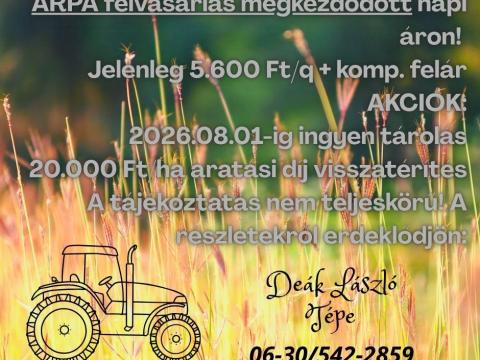 Árpa felvásárlás napi áron Tépén Árpa felvásárlás napi áron Tépén