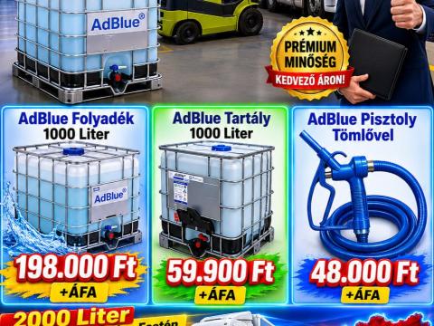 AdBlue folyadék 1000 liter 198 000 Ft + ÁFA, AdBlue tartály 1000 liter 59 900 Ft + ÁFA