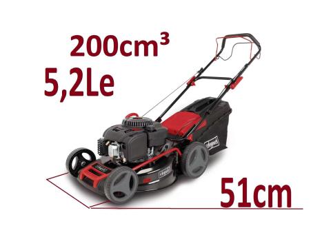 Önjáró benzines fűnyíró 51 cm vágásszélesség, 200 cm³, 5,2 LE, fűgyűjtős, 6 az 1-ben Scheppach MS200-51