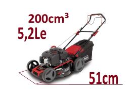 Önjáró benzines fűnyíró 51 cm vágásszélesség, 200 cm³, 5,2 LE, fűgyűjtős, 6 az 1-ben Scheppach MS200-51