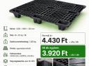 Fekete műanyag raklap / export raklap eladó – 1200×1000 mm – 1.500 kg statikus terhelhetőség – 56 db