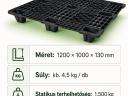 Fekete műanyag raklap / export raklap eladó – 1200×1000 mm – 1.500 kg statikus terhelhetőség – 56 db
