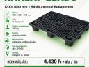 Fekete műanyag raklap / export raklap eladó – 1200×1000 mm – 1.500 kg statikus terhelhetőség – 56 db