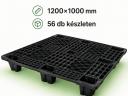 Fekete műanyag raklap / export raklap eladó – 1200×1000 mm – 1.500 kg statikus terhelhetőség – 56 db