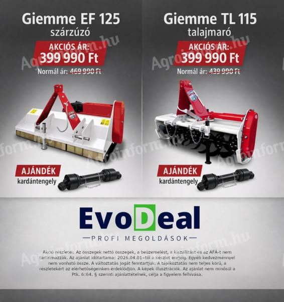 GIEMME EF 125 szárzúzó és TL 115 talajmaró AKCIÓ + AJÁNDÉK kardán