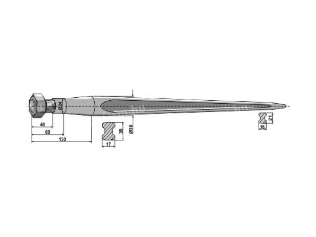 Homlokrakodó tüske, bálatüske L=800, D38, M22x1,5