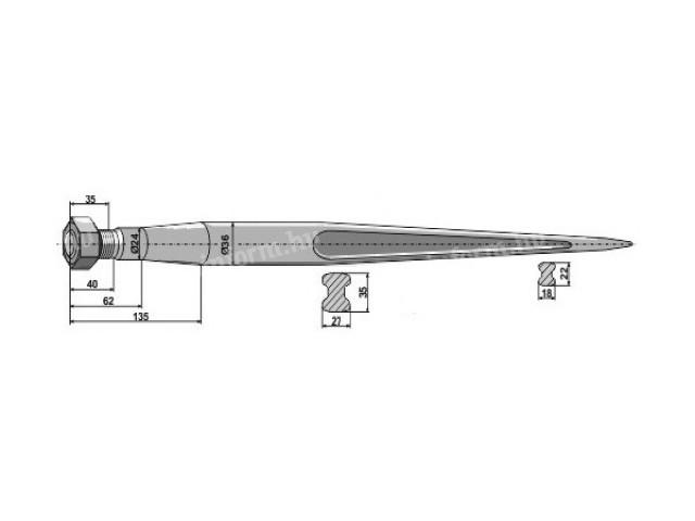 Homlokrakodó tüske, bálatüske, L=1400, M22x1,5