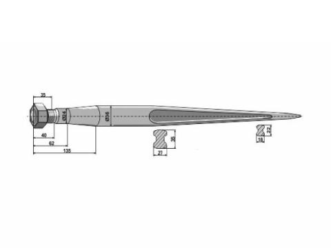 Homlokrakodó tüske, bálatüske, L=1400, M22x1,5 Homlokrakodó tüske, bálatüske, L=1400, M22x1,5