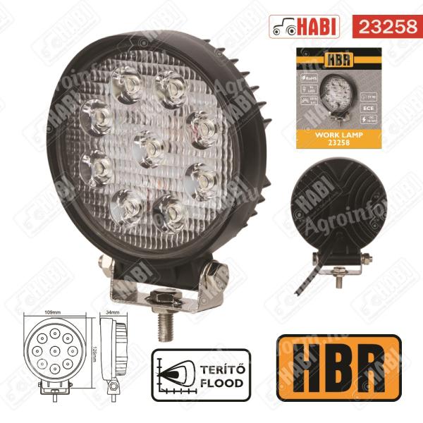 Munkalámpa LED 27W kör, 2070 Lumen, D=110mm, H=38mm, 10-30V, IP67, HBR