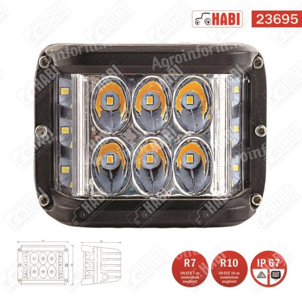 Munkalámpa + figyelmeztető jelzés LED, 36W téglalap 3000 Lumen 10-30V IP67
